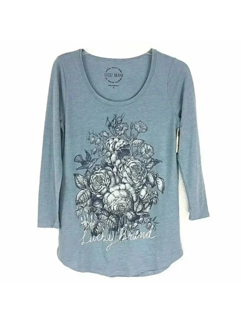 NWT Lucky Brand Blue Floral Tee Womens Size Small - Picture 15 of 15